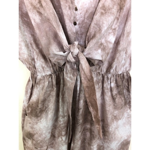 Bucketlist Tie-Waist Jumpsuit Women's Large Short Sleeve Taupe Tie Dye Wide Leg - Picture 13 of 16